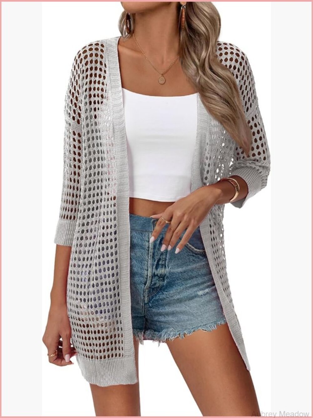 Crochet Lightweight Cardigan Short Sleeve Boho Kimono Oversized Open Front